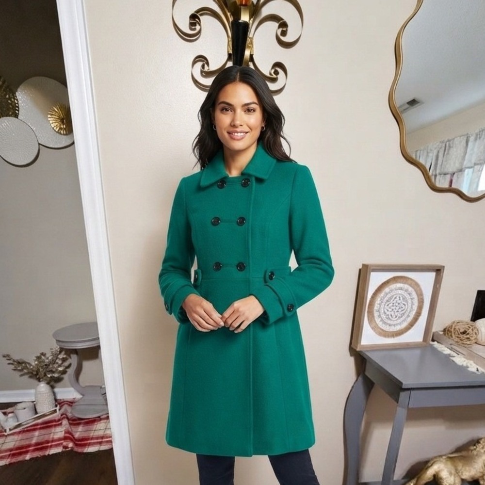 Old Navy Emerald Green Wool Blend Double Breasted Pea Coat Jacket Medium